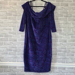 Hilary MacMillan Cuff Sweater Dress Off Shoulder Women 2X Purple Blue NWT Floral